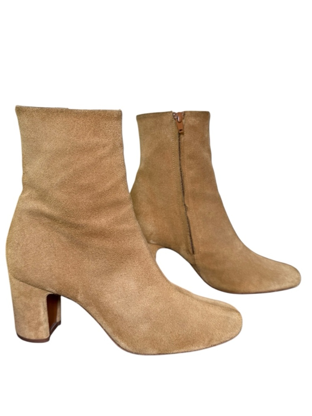 Rouje Paris Camel Suede Ankle Boots 37 French Girl Chic Quiet Luxury Minimalist
